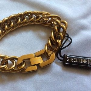 Steel time stainless steel gold plated curb link heavy link bracelet 7.25"